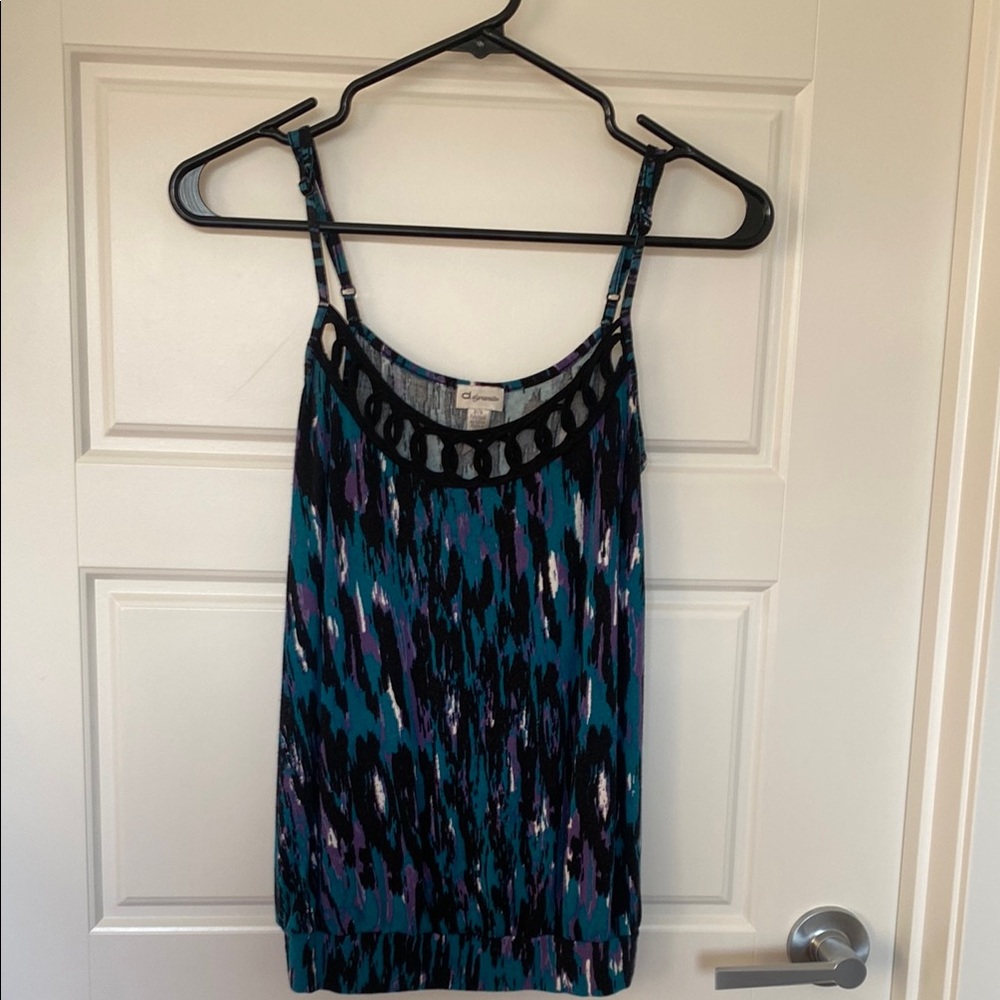 Dynamite Blue and Black Graphic Camisole
